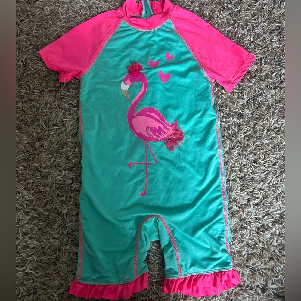Wippette Pink Turquoise Flamingo Rashguard Swimwear | Size 18 Months